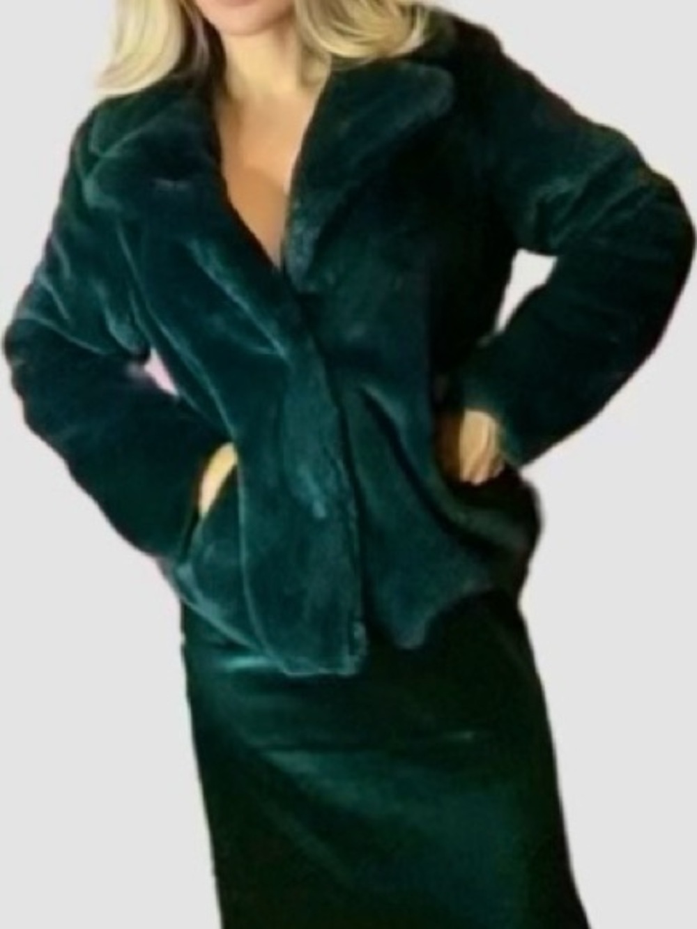 🌷Jou Jou🌷 Plush Faux Fur Dark Green Coat Jacket 🌷 NWOT - Picture 2 of 12